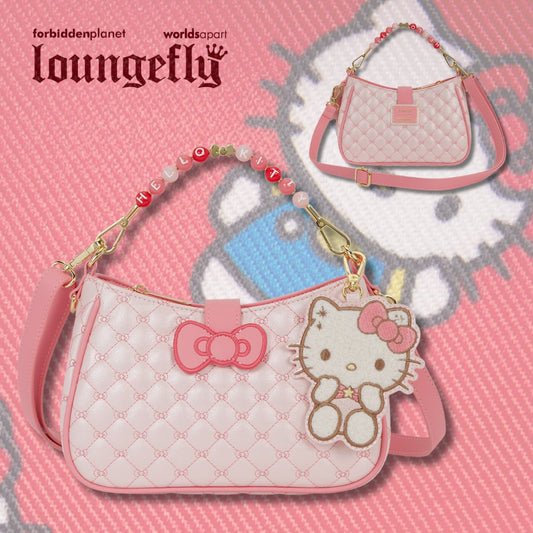 Sanrio Hello Kitty Quilted Crossbody Bag With Beaded Handle & Bag Charm
