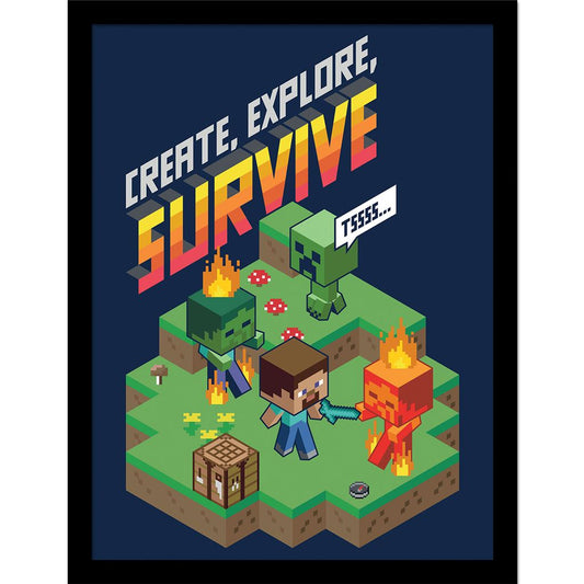 Minecraft (Create,Explore,Survive) Framed 30x40cm Print