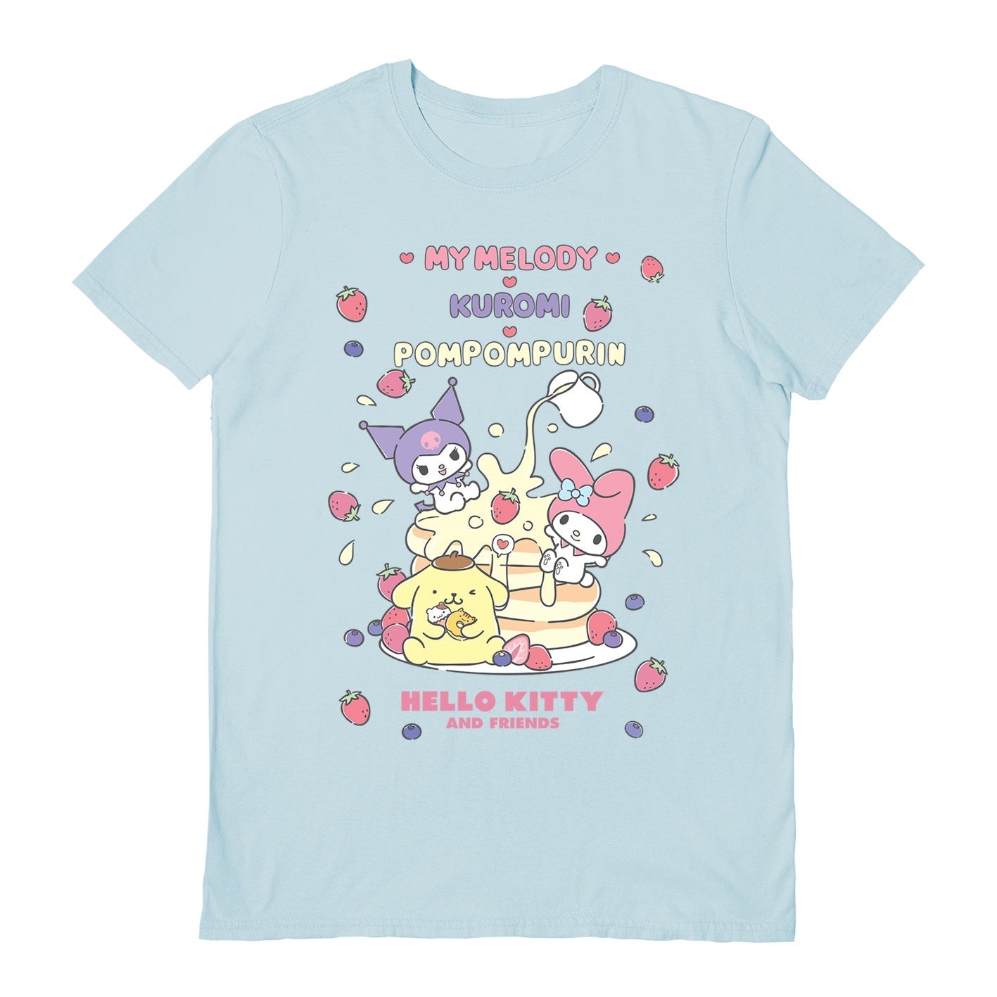 My Melody, Kuromi & Pompompurin (Hello Kitty and Friends) Light Blue Unisex Short Sleeve T-Shirt