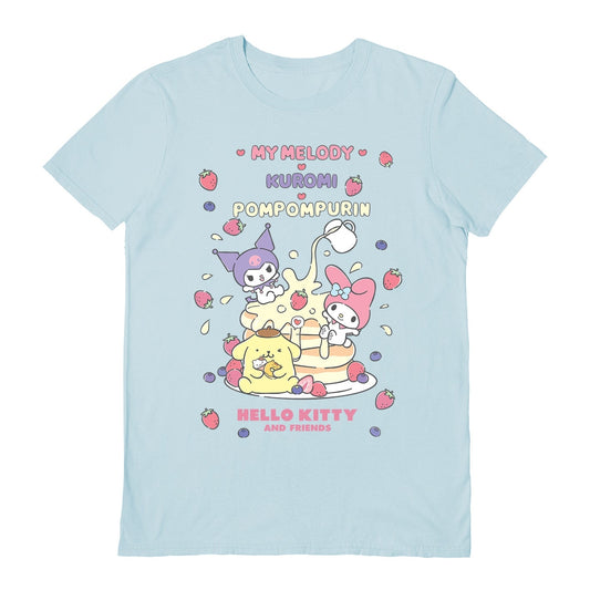 My Melody, Kuromi & Pompompurin (Hello Kitty and Friends) Light Blue Unisex Short Sleeve T-Shirt