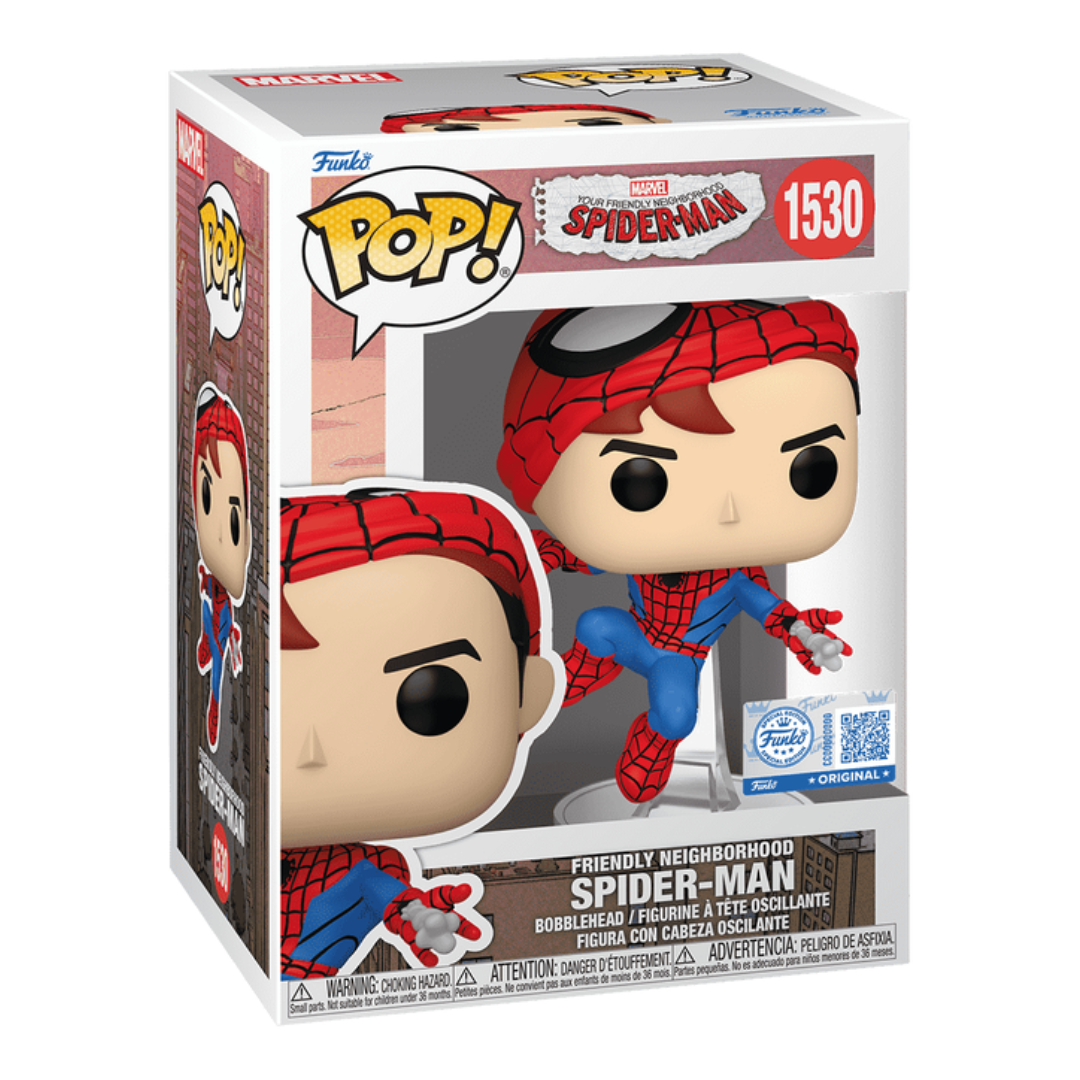 Marvel Pop Vinyl FNSM Spider-Man Alt Swinging W/ Mask Up Exc
